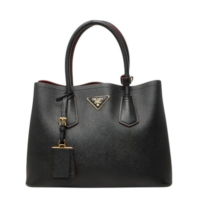 プラダ 三角ロゴプレート ドゥーブレ ハンドバッグ トートバッグ ブラック サフィアーノレザー レディース PRADA 中古
