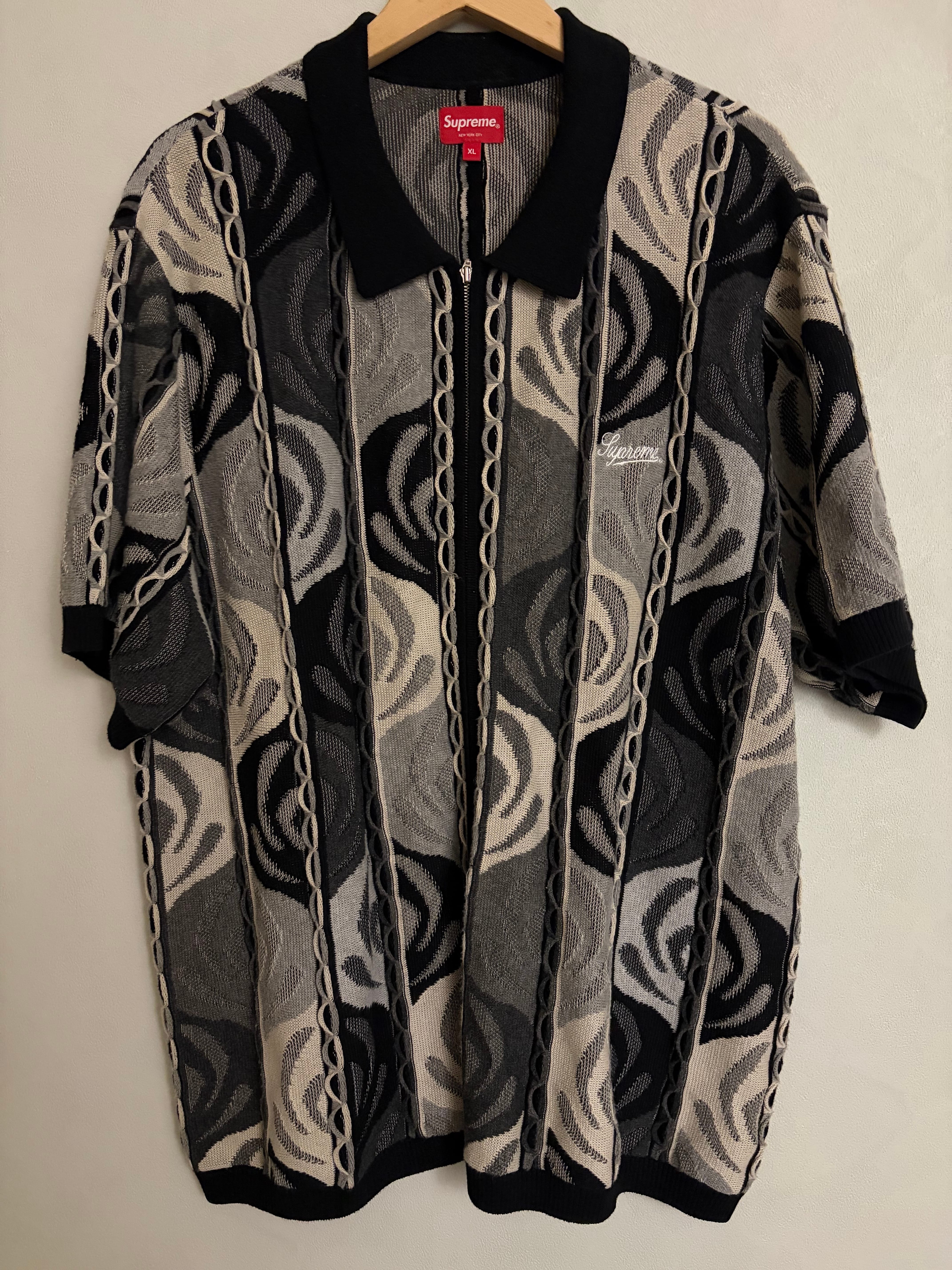 Supreme Abstract Textured Zip Up Polo 