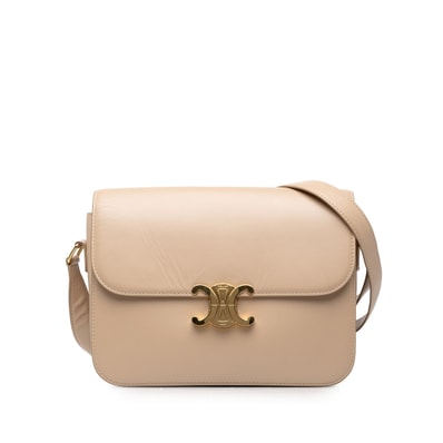 セリーヌ クラシック トリオンフ 斜め掛け ショルダーバッグ ベージュ レザー メッキ レディース CELINE 中古