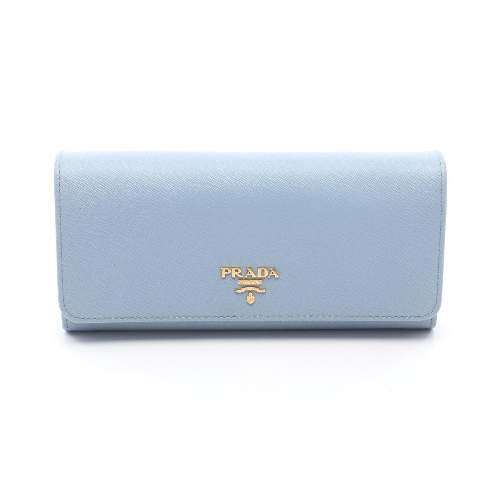 プラダ PRADA 二つ折り長財布 財布 サフィアーノレザー レディース ブルー系 【中古】