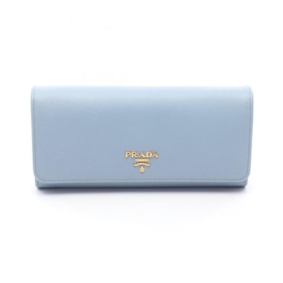 プラダ PRADA 二つ折り長財布 財布 サフィアーノレザー レディース ブルー系 【中古】