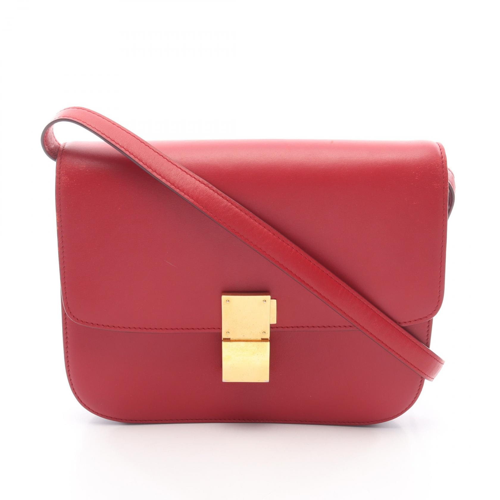 セリーヌ CELINE クラシック ボックス ミディアム ショルダーバッグ バッグ レザー レディース レッド系 【中古】