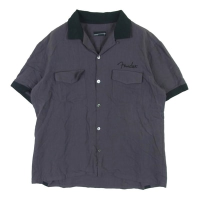 LAD MUSICIAN ラッドミュージシャン FADELESS フェイドレス 2312-101 Fender フェンダー ロゴ刺繍 レーヨン コットン 半袖 オープンカラー シャツ グレー系 44【中古】