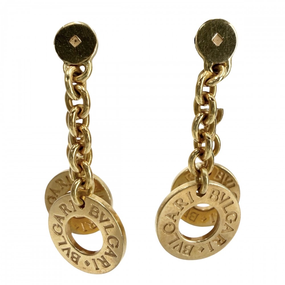 BVLGARI ブルガリ ピアス ブルガリブルガリ ダブルチェーン ラウンド 18金YG 750 ジュエリー アクセサリー K18イエローゴールド    ゴールド レディース 約8.2g【中古品】