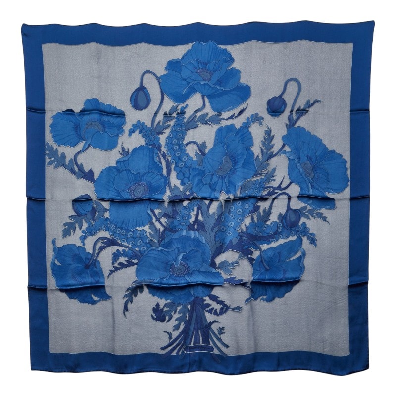 サルヴァトーレフェラガモ フラワー 花柄 スカーフ ブルー レーヨン シルク レディース Salvatore Ferragamo 【中古】