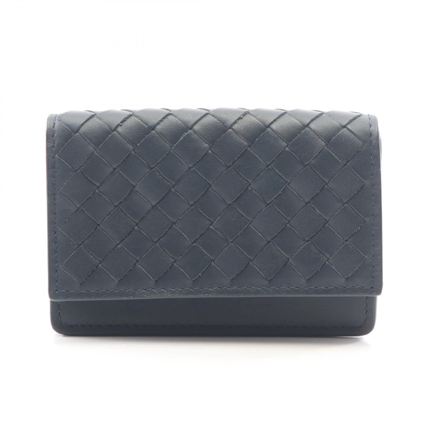 ボッテガヴェネタ BOTTEGA VENETA イントレチャート 名刺入れ 名刺入れ アクセサリー レザー メンズ ネイビー系 【中古】