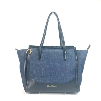 サルヴァトーレフェラガモ Salvatore Ferragamo ロゴ ハンドバッグ ショルダーバッグ カバン トートバッグ デニム ブルー