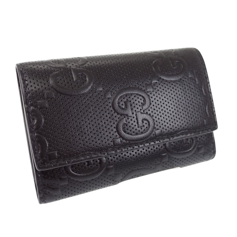 グッチ GUCCI GGエンボス 6連 625565_1W3AN_1000 キーケース レザー ブラック シルバー金具 メンズ レディース【中古】【ABランク】
