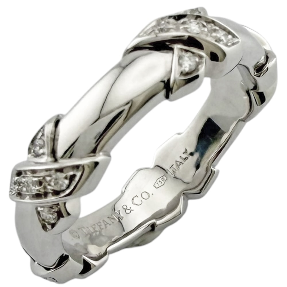 ティファニー シグネチャークロスX リング 指輪 9.5号 18金 K18ホワイトゴールド ダイヤモンド レディース TIFFANY&Co.  中古