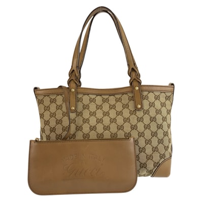 GUCCI グッチ ブラウン ベージュ ゴールド金具 GGキャンバス レザー/ トートバッグ ハンドバッグ 1-0294216 【中古】