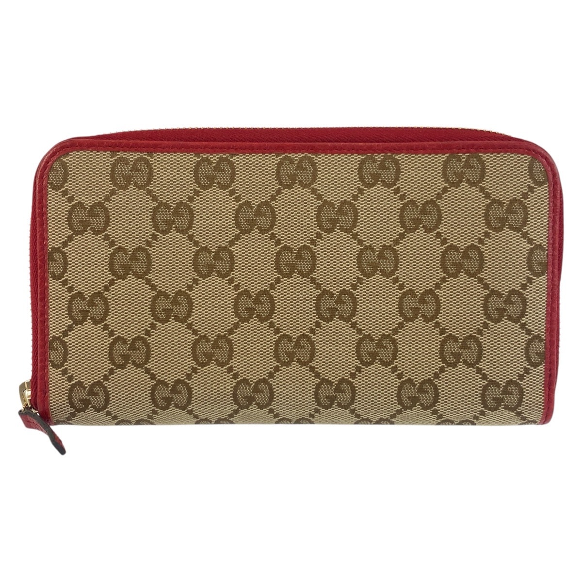 美品 GUCCI グッチ ベージュ レッド ゴールド金具 GGキャンバス 長財布 ロングウォレット 602377 【中古】