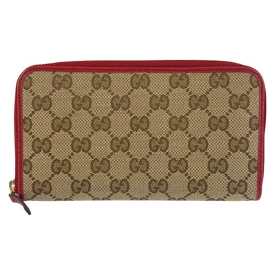美品 GUCCI グッチ ベージュ レッド ゴールド金具 GGキャンバス 長財布 ロングウォレット 602377 【中古】