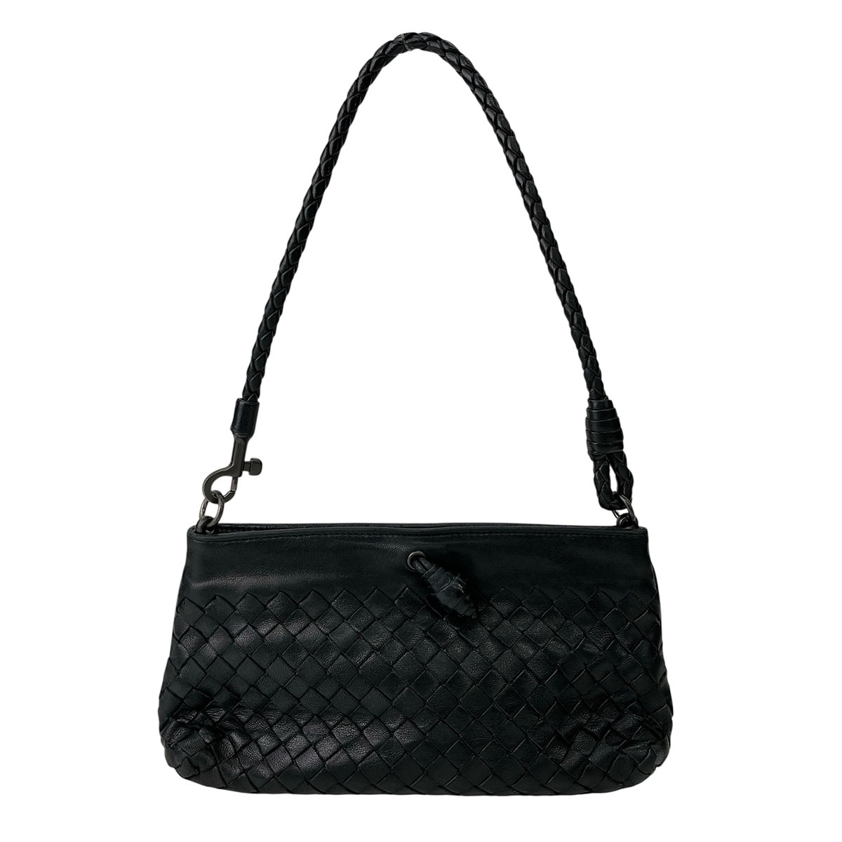 BOTTEGAVENETA ボッテガヴェネタ イントレチャート ハンドポーチ ハンドバッグ レザー ブラック  レディース【中古】