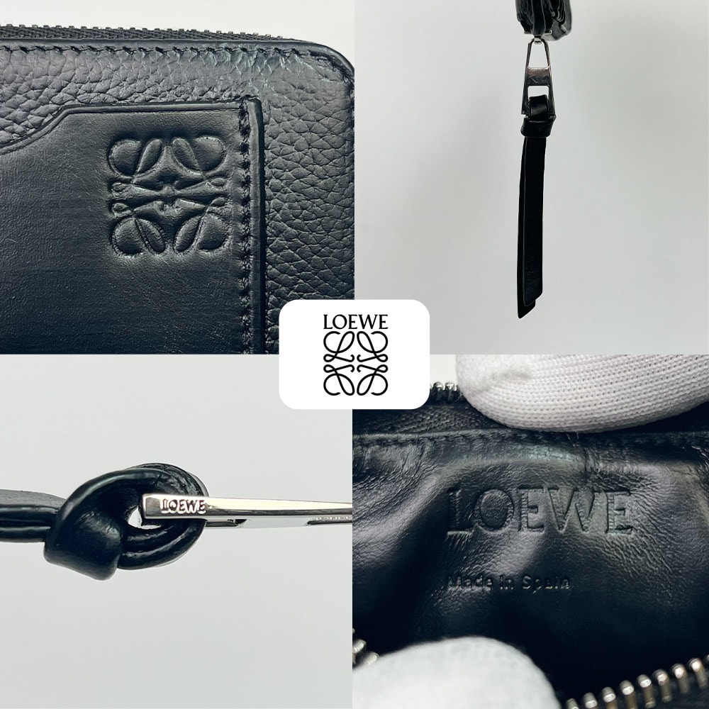 極美品】ロエベ リネン ケース アナグラム レザー ブラック 保存袋付き 極美品】ロエベ リネン ケース アナグラム レザー ブラック 保存袋付き