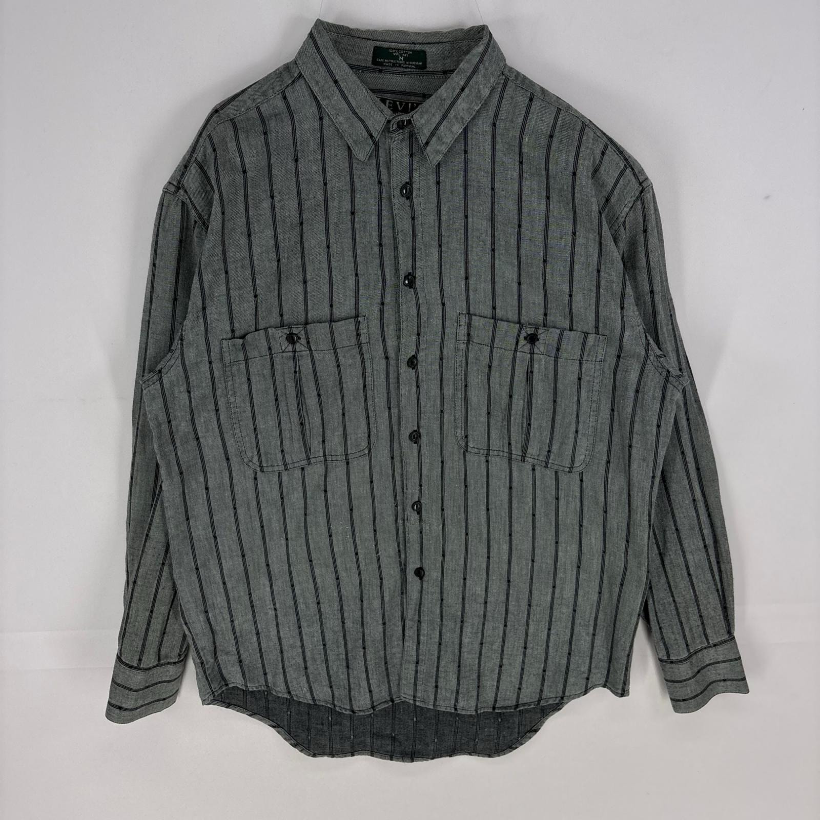 古着 リーバイス Levi's 長袖シャツ 胸ポケット ロングスリーブ M  グレー系 ストライプ メンズ
