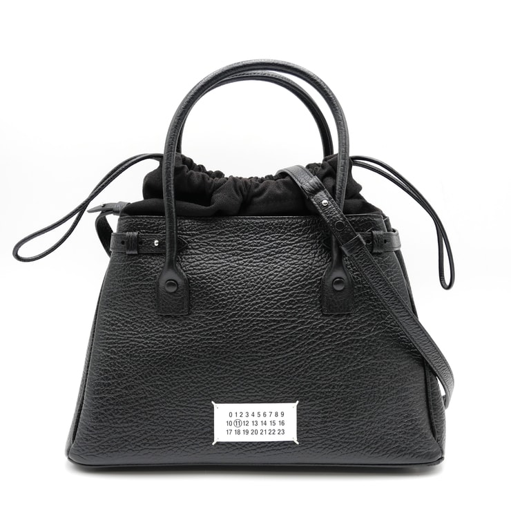 Maison Margiela(メゾンマルジェラ)5AC ドローストリングバッグ 2WAY ハンドバッグ ショルダーバッグ ブラック レザー 巾着 シルバー金具 レディース 【中古】