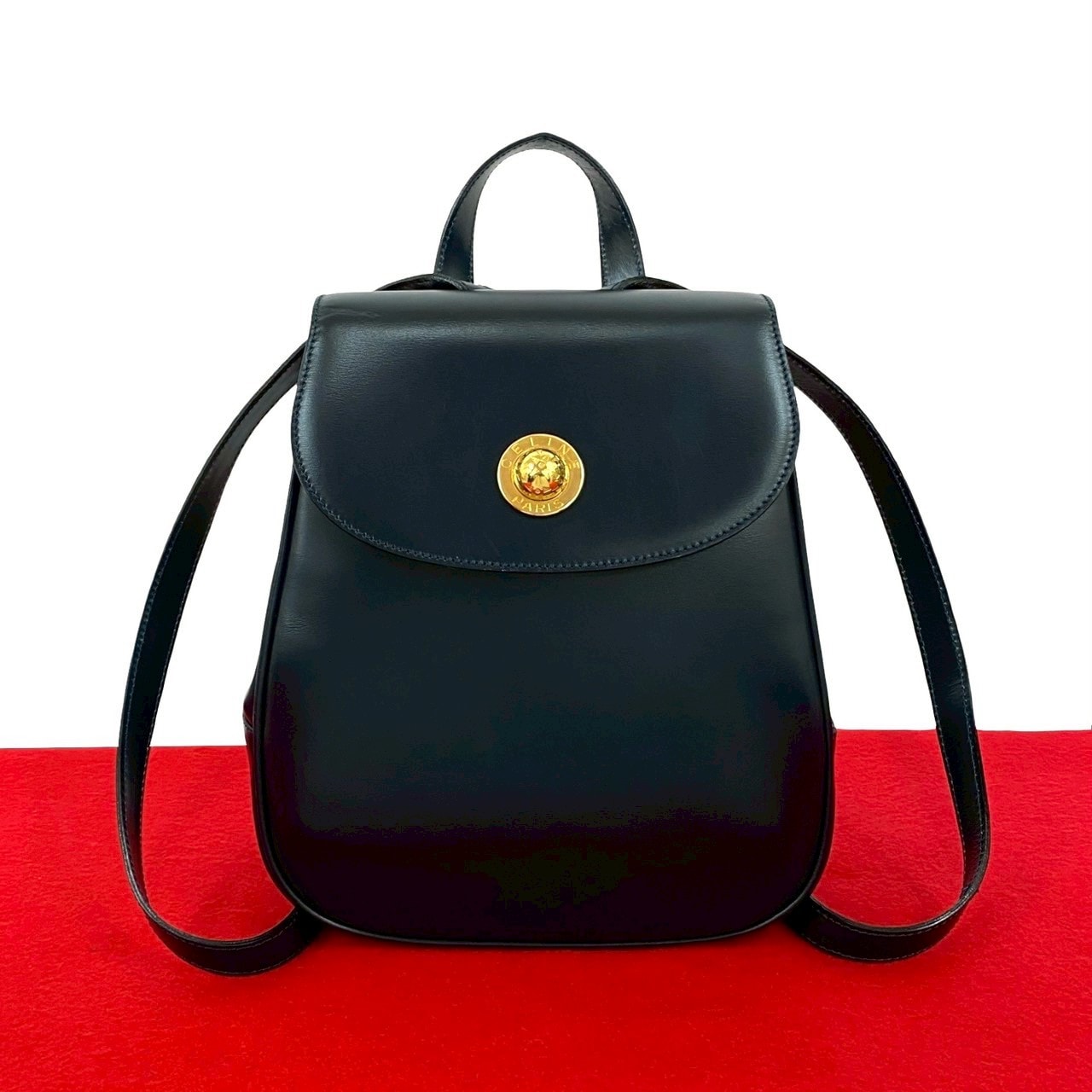 CELINE セリーヌ ロゴ スターボール 金具 カーフ レザー リュックサック ネイビー
31339