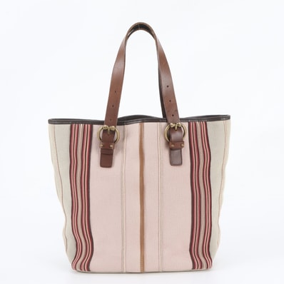 ■美品 ボッテガヴェネタ ストライプトート バッグ レザー×キャンバス