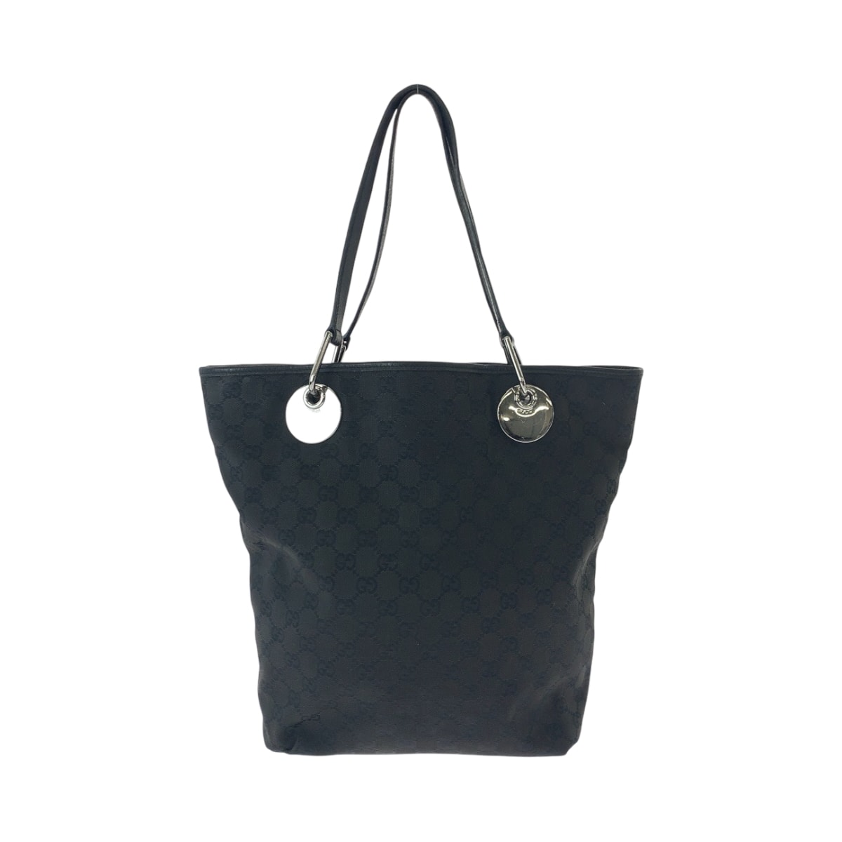 GUCCI グッチ ブラック 黒 シルバー金具 GGキャンバス トートバッグ ショルダーバッグ 506429 【中古】