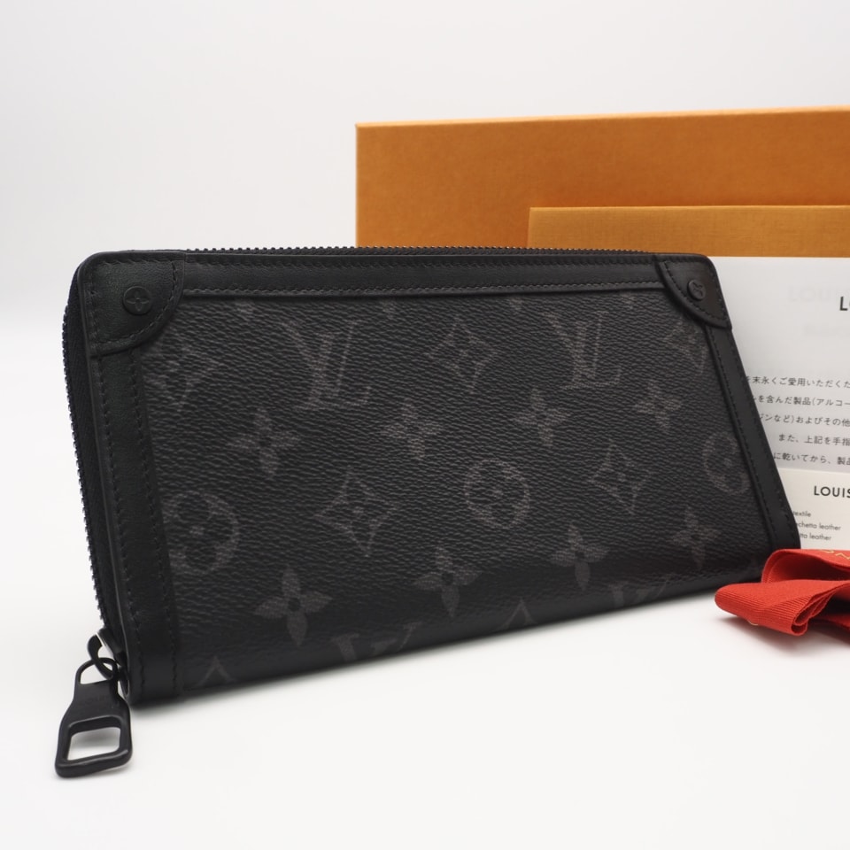 美品 LOUIS VUITTON ルイ・ヴィトン A4559730 トランク ジッピーウォレット M80558 長財布 ブラック コーティングキャンバス レザー メンズ