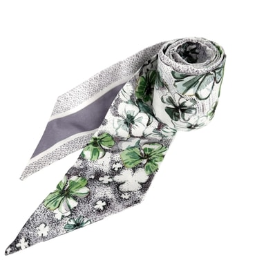 Christian Dior クリスチャンディオール スカーフ ミッツァ 花柄 ファッションアイテム シルク グリーン 緑 グレー レディース 美品【中古品】