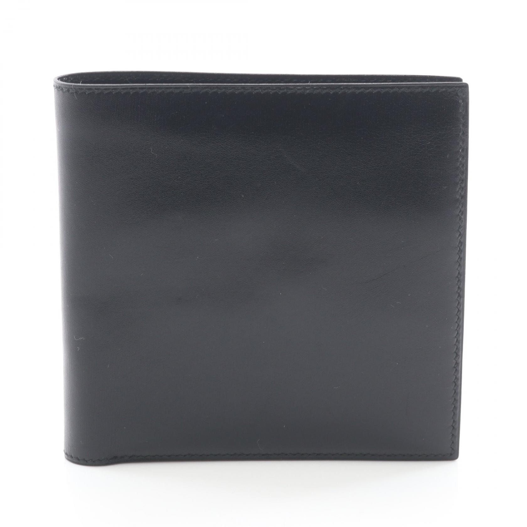 エルメス HERMES 二つ折り財布 財布 カーフ(牛革) ボックスカーフ ○X刻印(1994年製造) メンズ レディース ブラック系 【中古】