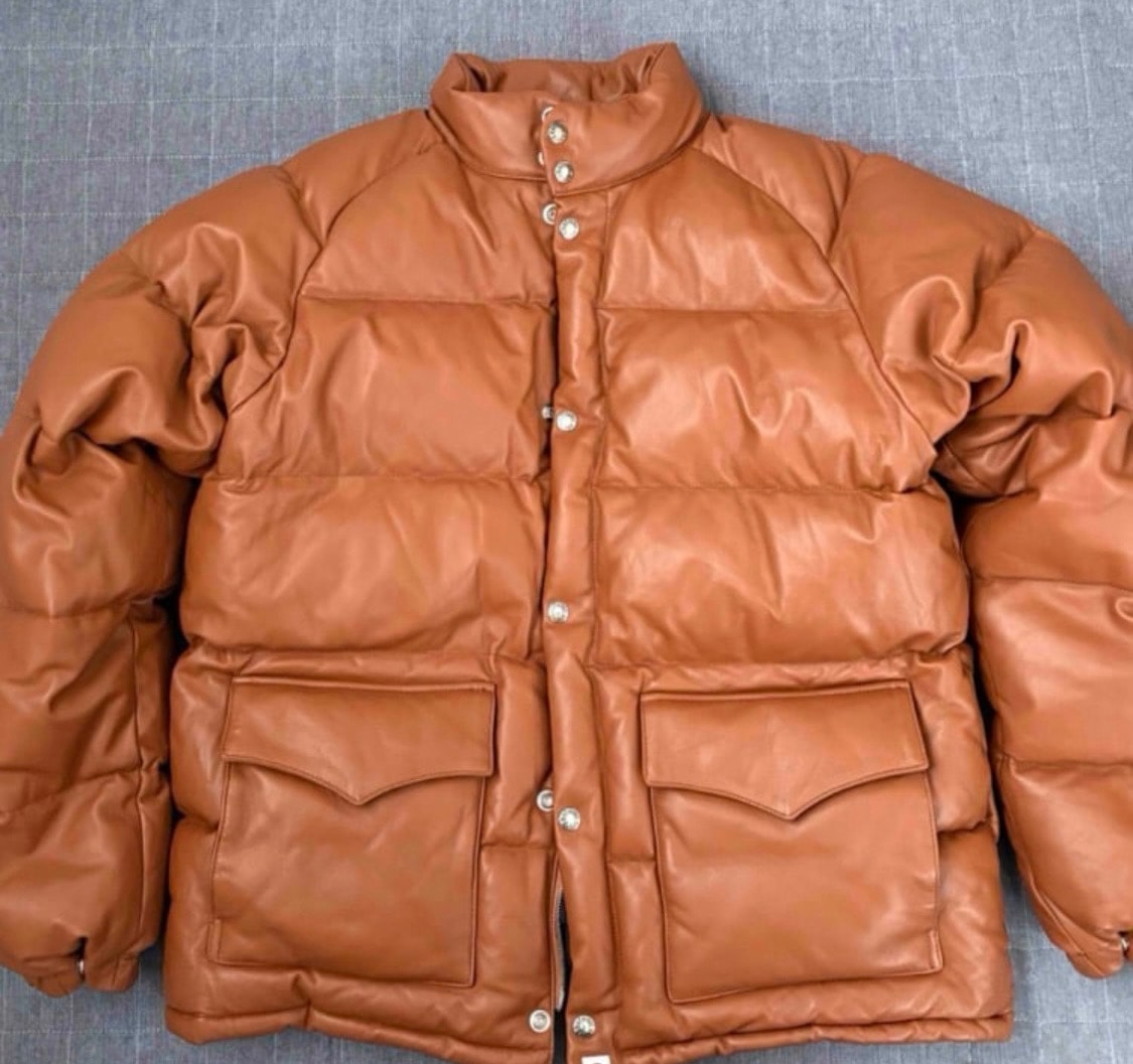 A BATHING APE Leather Classic Down Jacket "Brown"