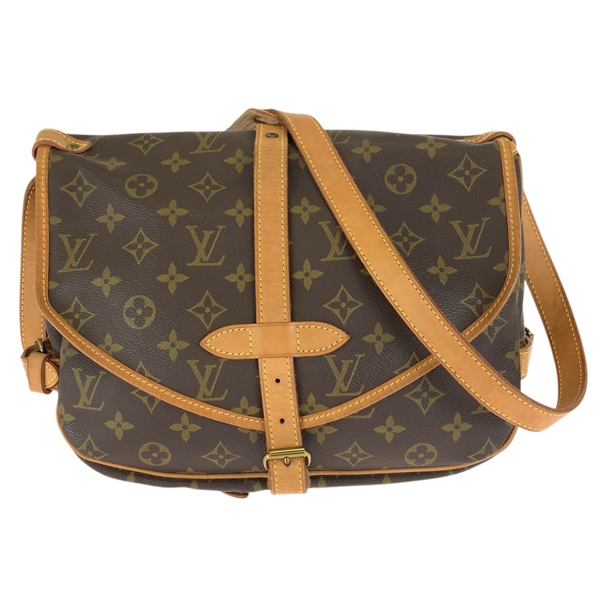 LOUIS VUITTON ルイヴィトン モノグラム ソミュール 30 ブラウン ゴールド金具 PVC レザー/ ショルダーバッグ メッセンジャーバッグ 1-0292467 【中古】