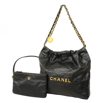 ★最終価格★SALE【6cd5540-h】シャネル ショルダーバッグ チェーンショルダー シャネル22 カーフスキン ブラック ゴールド金具【中古】レディース