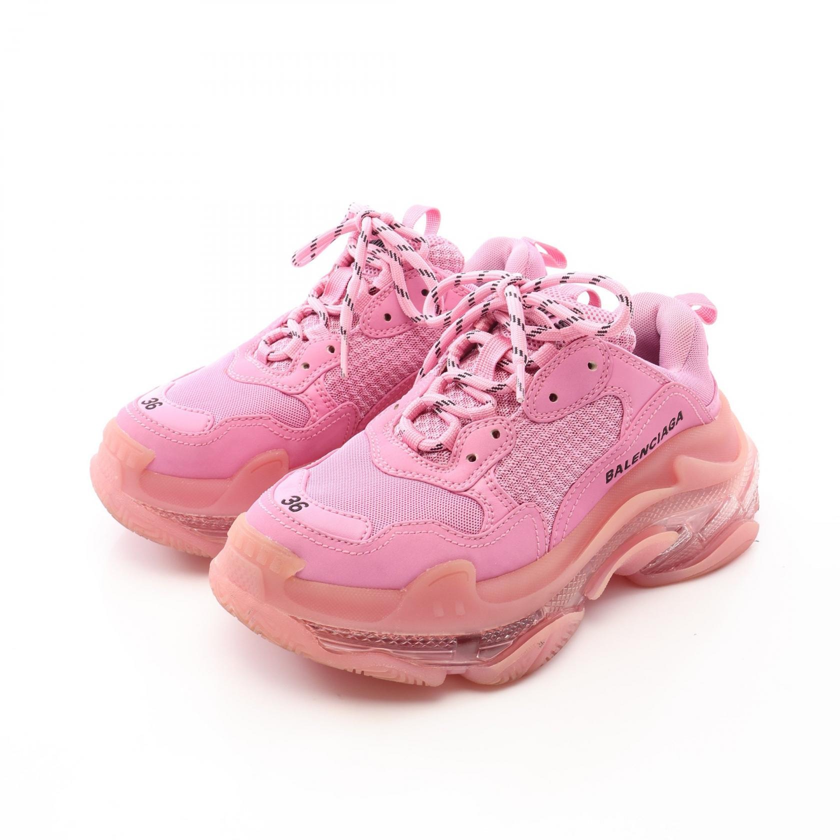 バレンシアガ BALENCIAGA Triple S トリプルS メッシュ スニーカー 靴 ファブリック レディース ピンク系 544351 【中古】