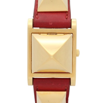 エルメス HERMES メドール 腕時計 時計 GP(ゴールドメッキ) レザーベルト レディース ホワイト系 ME1.201 【中古】