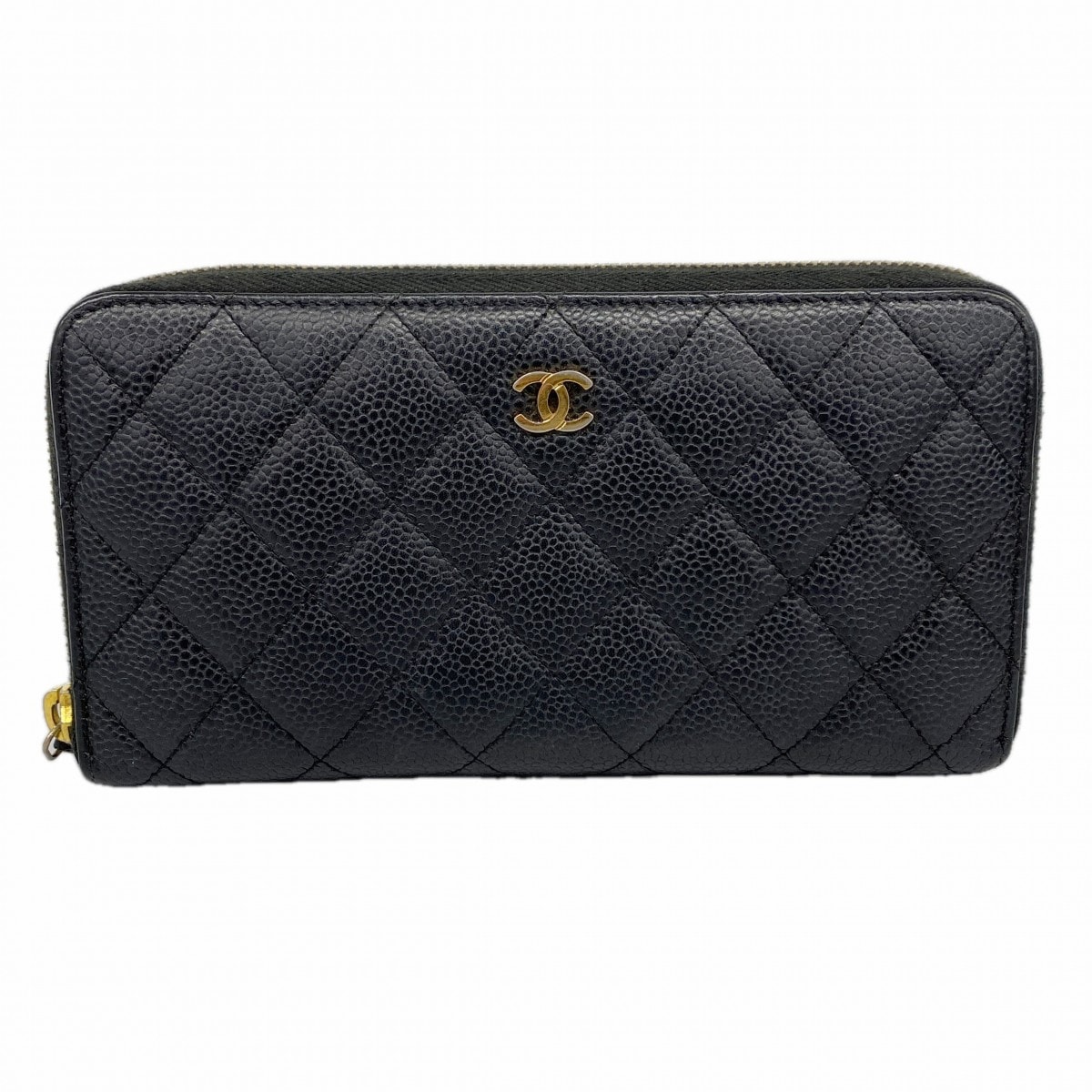 ★SALE【6cd5494】シャネル 長財布 マトラッセ キャビアスキン ブラック ゴールド金具【中古】レディース