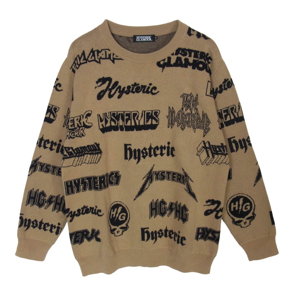 HYSTERIC GLAMOUR ヒステリックグラマー 17AW 02173NS07 総柄 METAL ジャカード ニット セーター ライトブラウン系 ブラック系 S【中古】