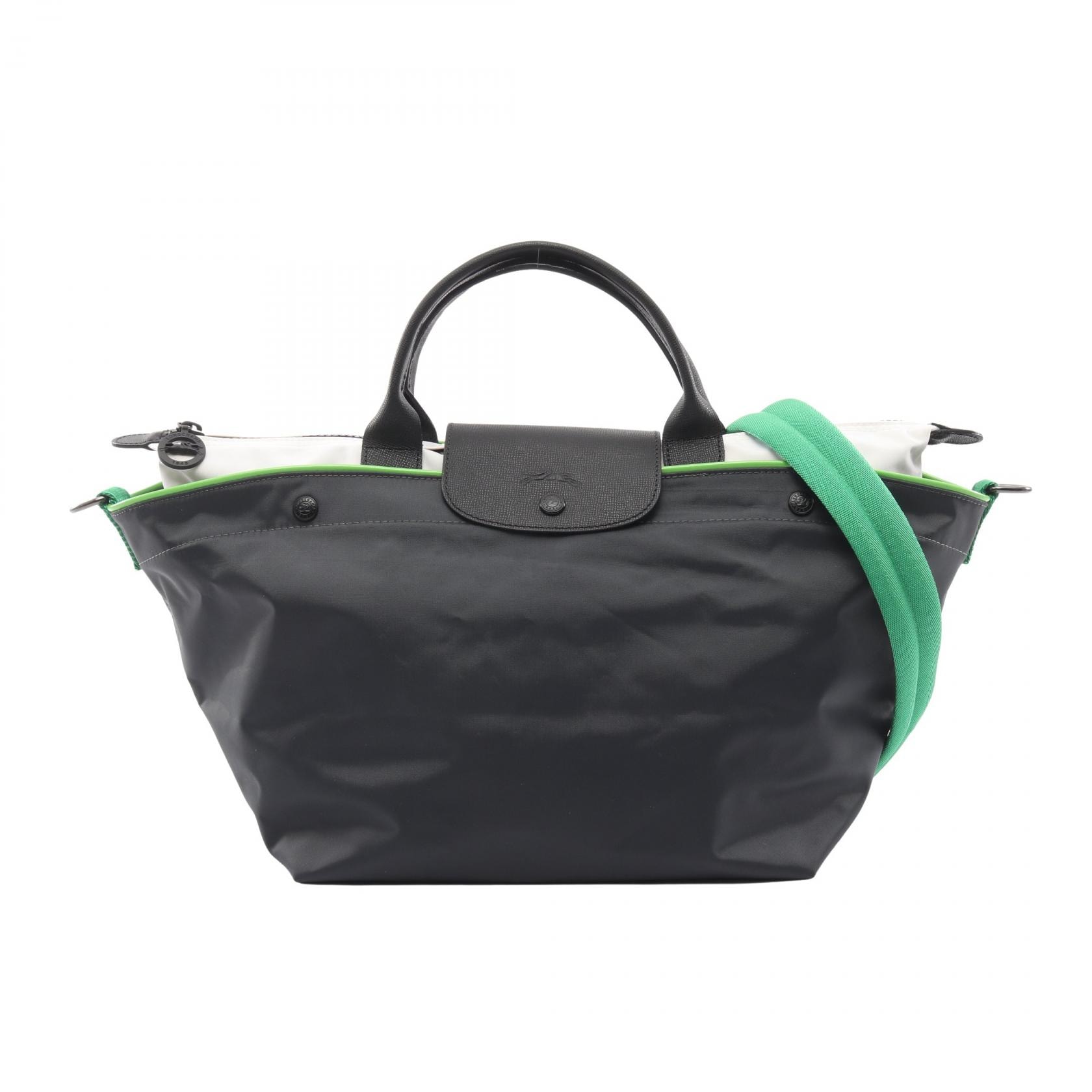 ロンシャン Longchamp LE PLIAGE RESCUE M ル プリアージュ レスキュー ハンドバッグ バッグ キャンバス レザー レディース グレー系 / ホワイト系 / グリーン系 10177HBI300 【中古】
