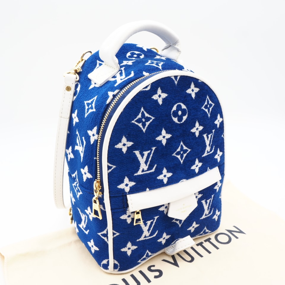 美品 LOUIS VUITTON ルイ・ヴィトン モノグラム ジャガード ベルベット パームスプリングス バックパック MINI M46207 リュック・デイパック ブルー ホワイト モノグラム ジャガード ベルベット レディース