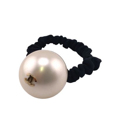 シャネル CHANEL ヘアアクセサリー パール ココマーク ヘアゴム F21V ブラック