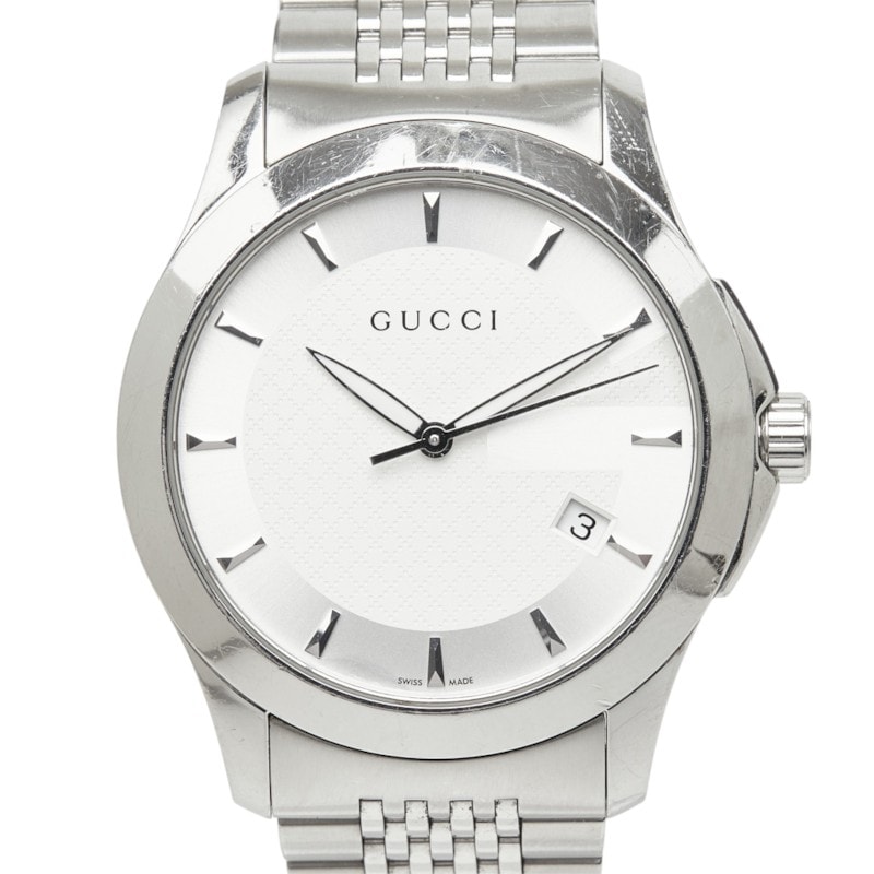 グッチ Gタイムレス 腕時計 126.4 クオーツ ホワイト文字盤 ステンレススチール メンズ GUCCI 中古