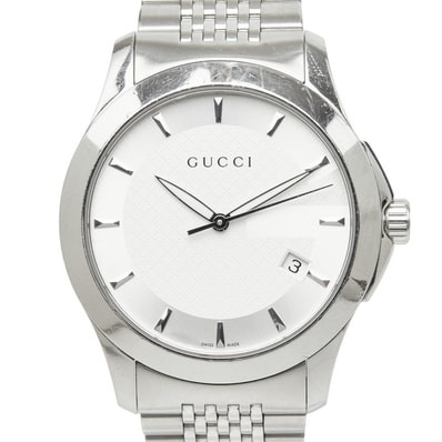グッチ Gタイムレス 腕時計 126.4 クオーツ ホワイト文字盤 ステンレススチール メンズ GUCCI 中古