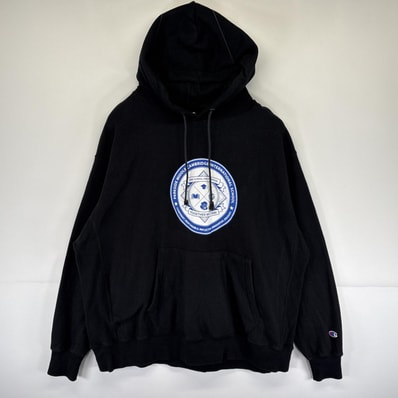 古着 チャンピオン Champion パーカー リバースウィーブ スウェット プリントデザイン バックプリント 14041 ブラック メンズ