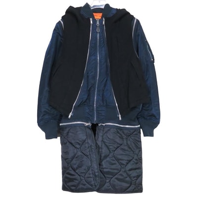 UNDERCOVER アンダーカバー x ALPHA INDUSTRIES アルファ インダストリーズ 縮絨フードベストレイヤードカスタムMA-1コート UC2A4315 アウター ジャケット ネイビー サイズ2