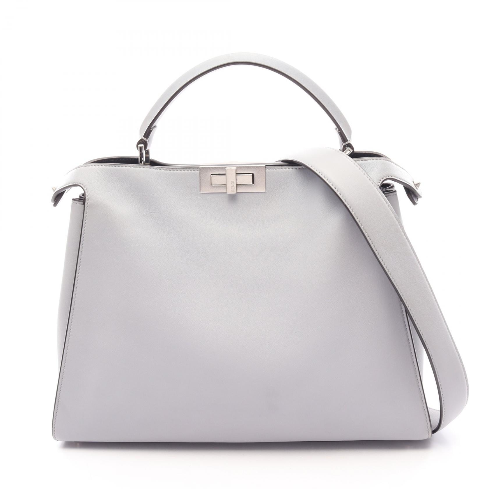 フェンディ FENDI ピーカブー エッセンシャル 2WAY ハンドバッグ バッグ フレザー レディース ブルー系 8BN300 【中古】