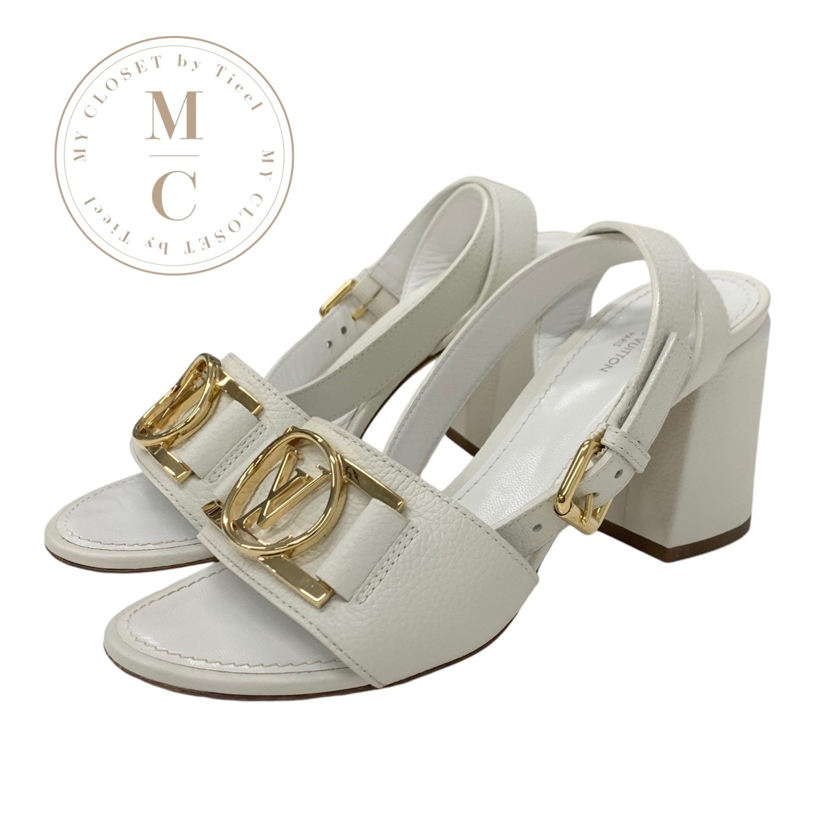 ルイヴィトン LOUIS VUITTON ロックイットライン サンダル 靴 シューズ レザー ホワイト 白 ゴールド LVサークルロゴ ストラップ