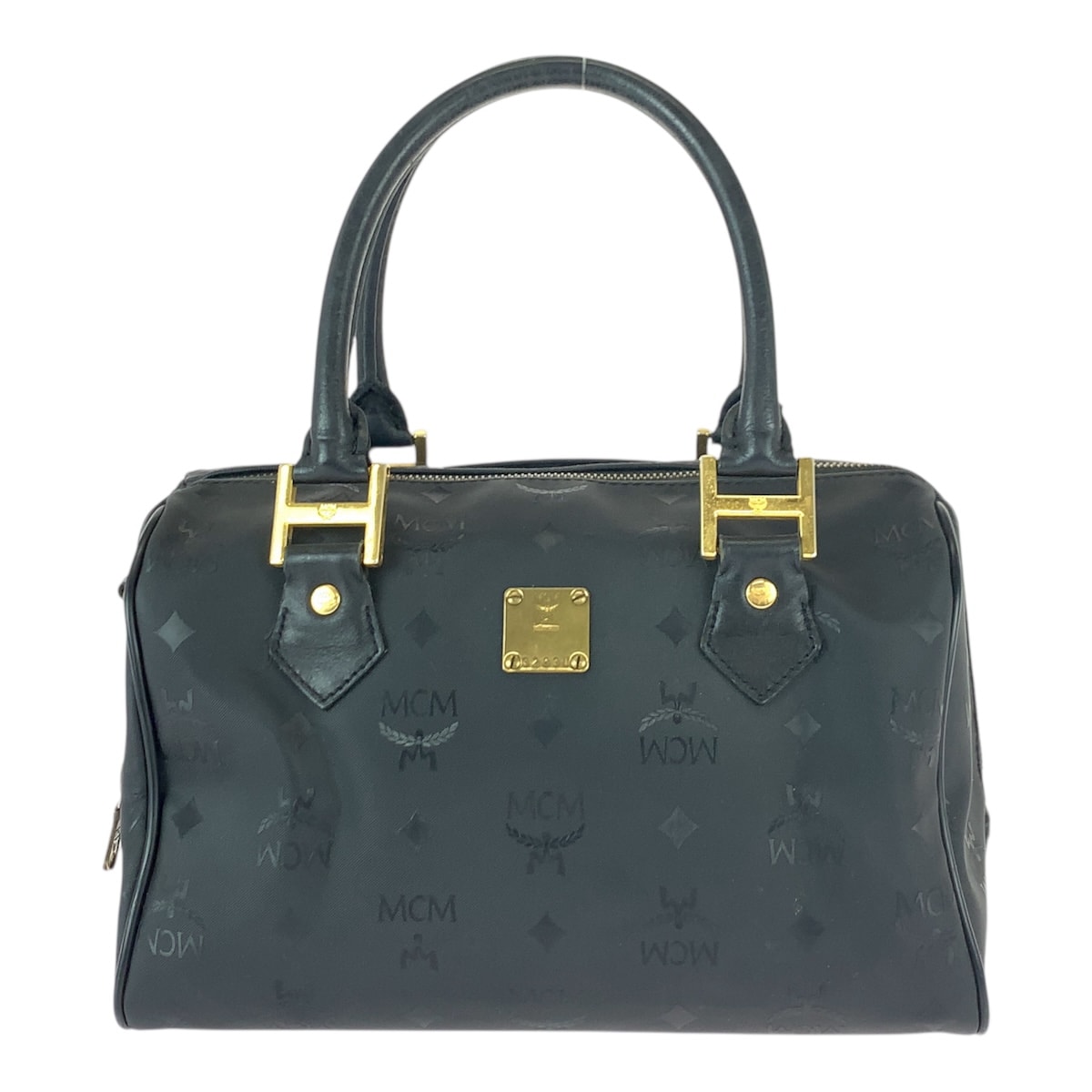 美品 MCM エム シー エム ヴィセトス ブラック 黒 ゴールド金具 ナイロン レザー/ ハンドバッグ ミニボストンバッグ 600080 【中古】