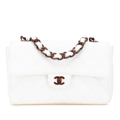 シャネル マトラッセ ココマーク ウッド チェーン ショルダーバッグ ホワイト ブラウン キャビアスキン レディース CHANEL 【中古】