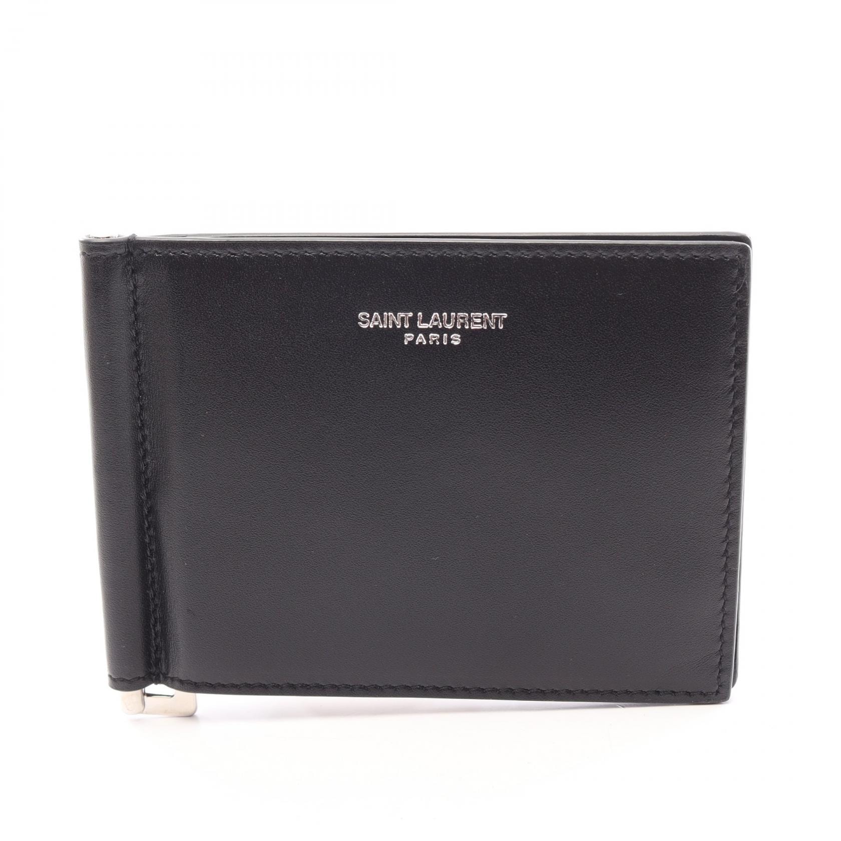 サンローランパリ SAINT LAURENT PARIS クラシック サンローラン ビルクリップ ウォレット 二つ折り財布 財布 レザー メンズ ブラック系 378005 【中古】