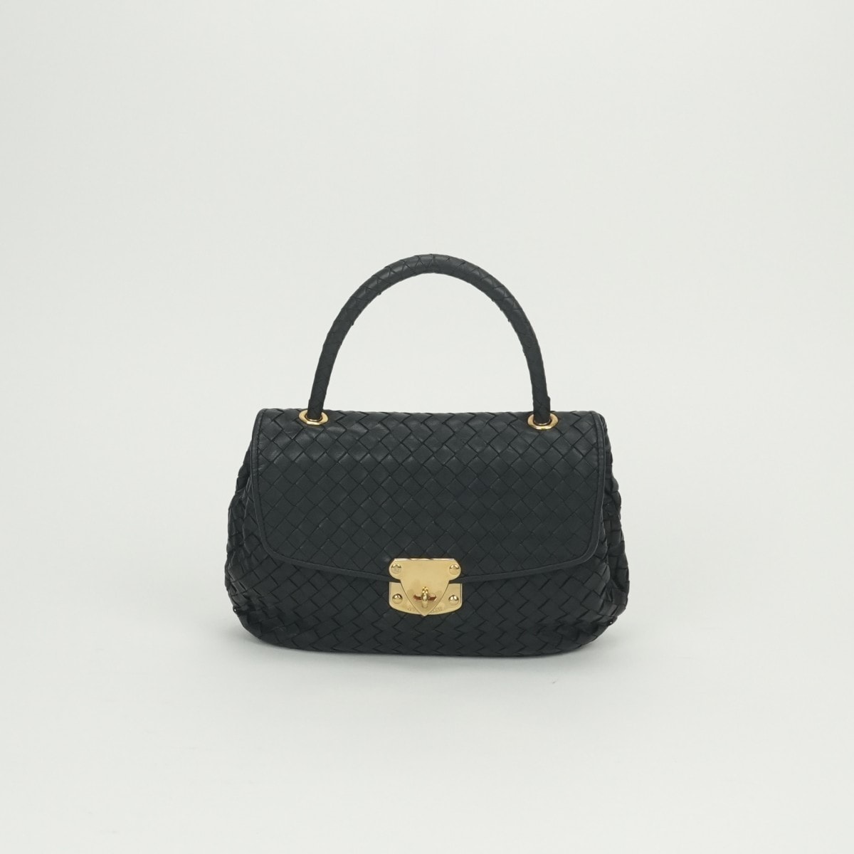 ボッテガヴェネタ BOTTEGAVENETA ボッテガ Bottega Veneta イントレチャート バッグ トートバッグ レザー ブラック Black 黒 ゴールド金具 ハンドバッグ トップハンドル ターンロック