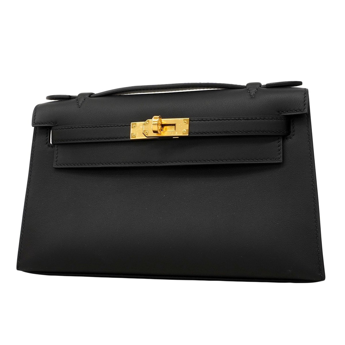 ★SALE【6fa1552-g】エルメス ハンドバッグ ポシェットケリー スイフト ブラック ゴールド金具 G刻印【中古】レディース