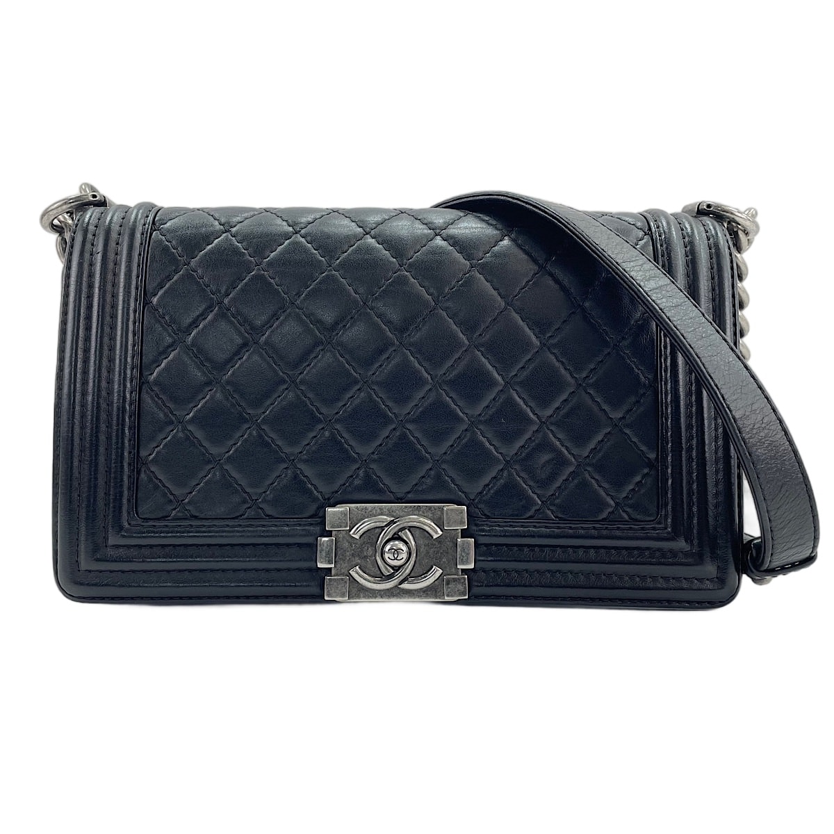 シャネル CHANEL ラムスキン ボーイシャネル ミディアム ショルダーバッグ【中古】