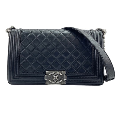 シャネル CHANEL ラムスキン ボーイシャネル ミディアム ショルダーバッグ【中古】