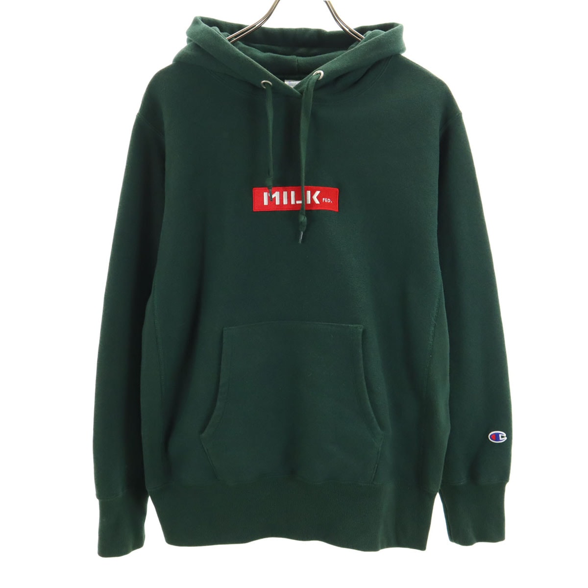 Champion チャンピオン MILKFED. ミルクフェド コラボ 長袖 リバースウィーブ スウェットパーカー S 深緑 裏起毛